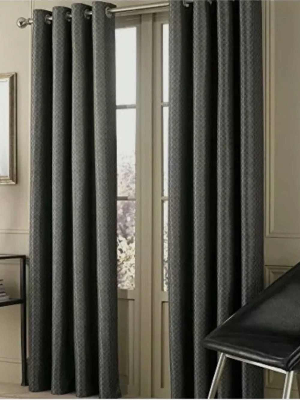 Valeron Stradivarius Charcoal Textured Grommet Curtains